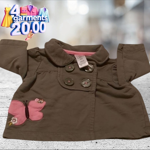 Pea coat olive green with decorative pink. Size 3 months - Picture 1 of 8